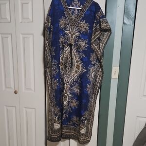 Elegant Blue Paisley Kaftan Dress